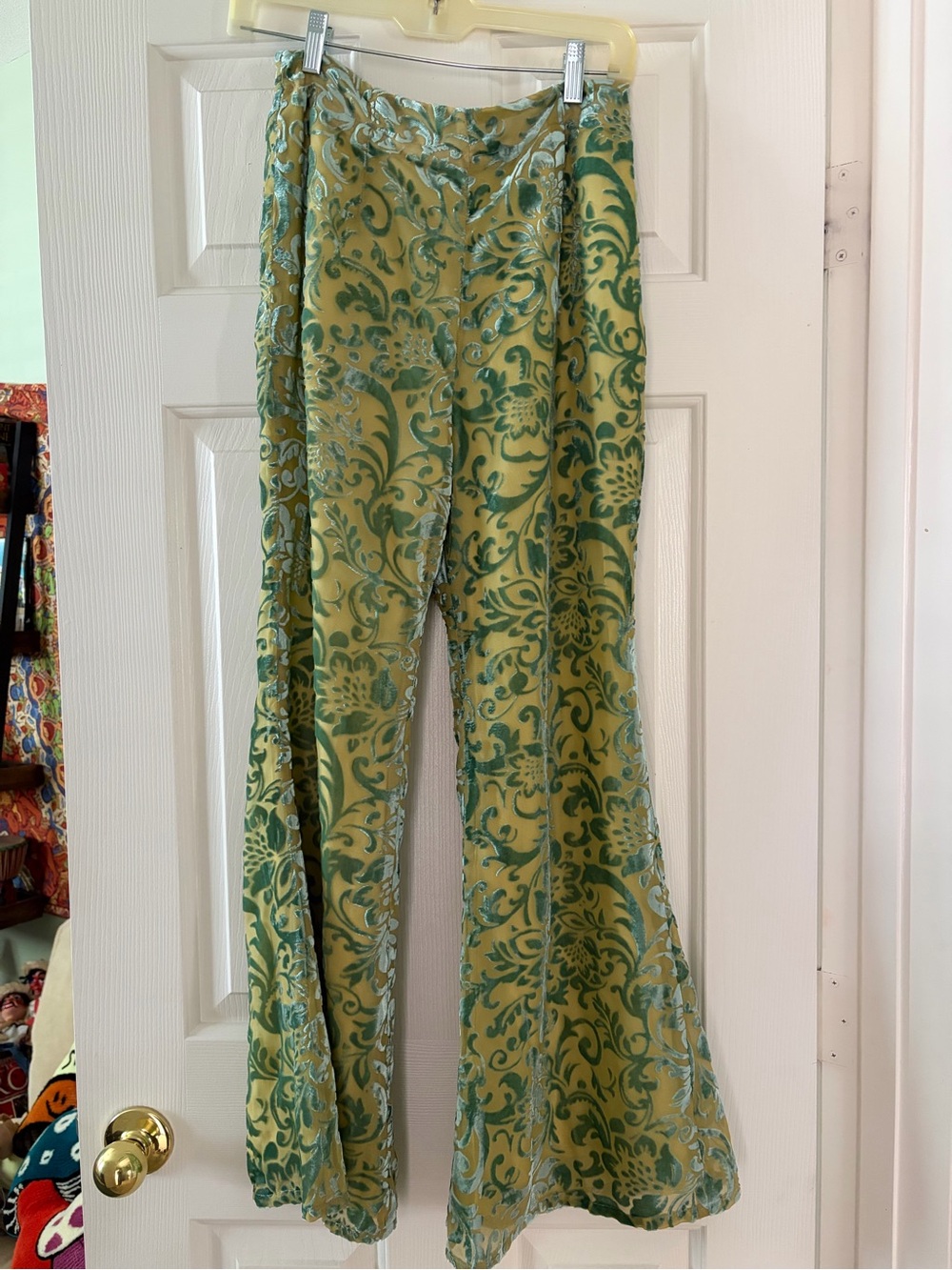 Urban Outfitters Green Floral Flare Pants